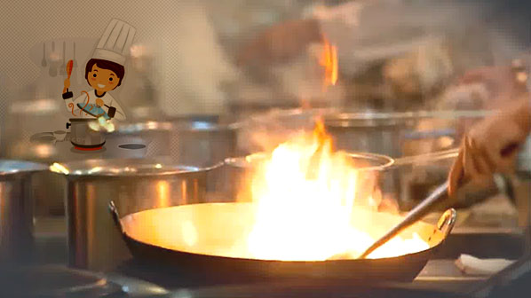 正在炒菜的小旗，制作美味佳肴
