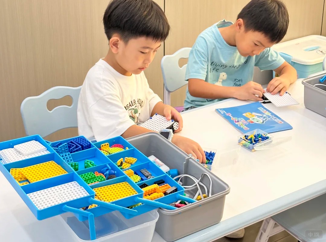 正在學(xué)習(xí)拼接的兩個(gè)男孩子