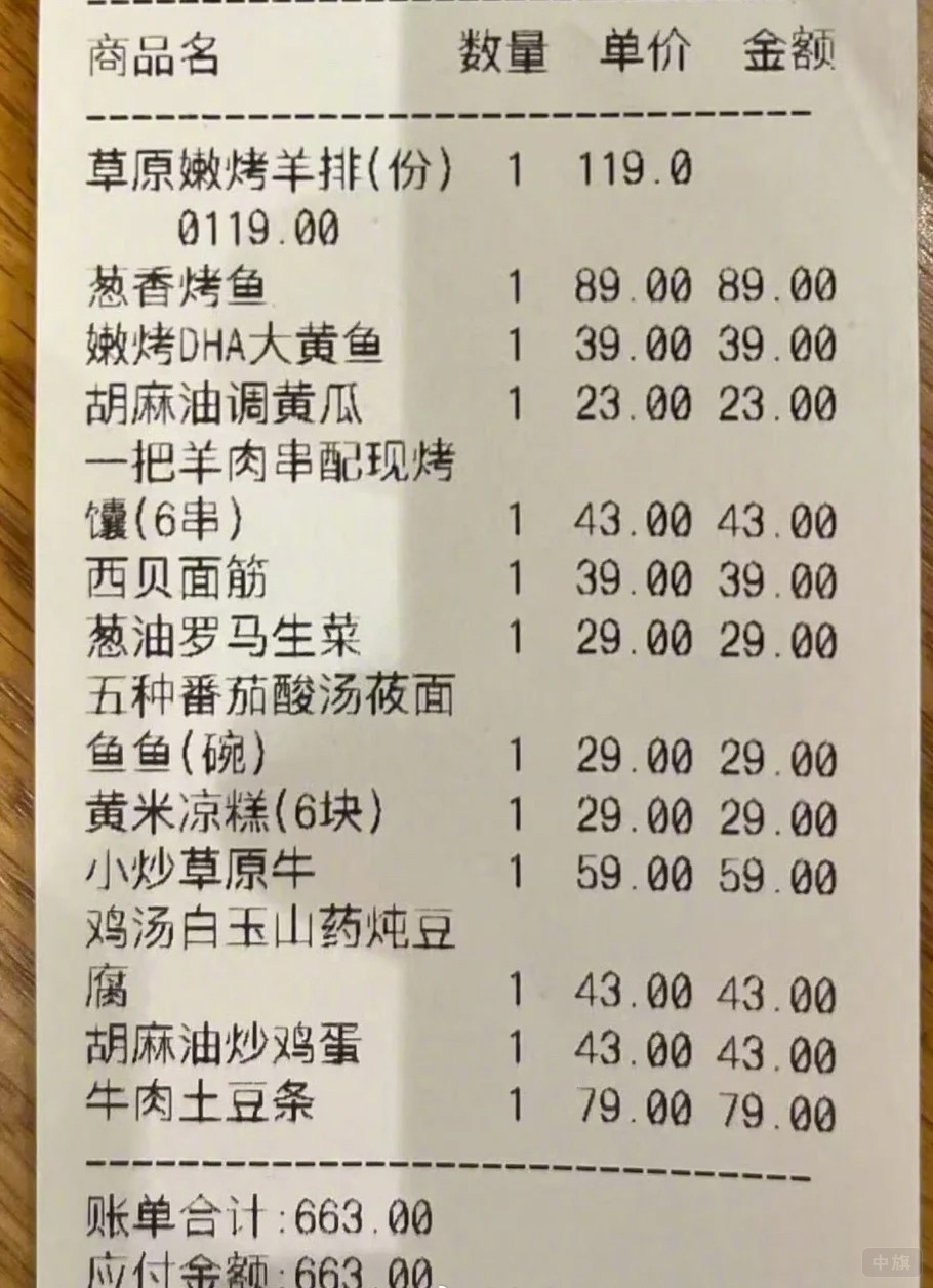 西貝公布的羅永浩菜單