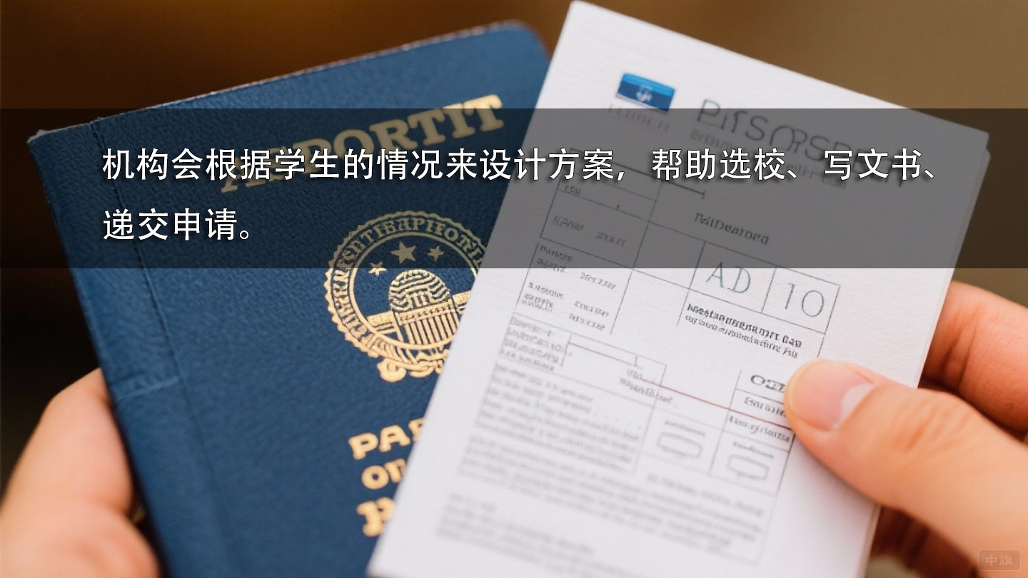 機構會根據學生的情況來設計方案，幫助選校、寫文書、遞交申請。