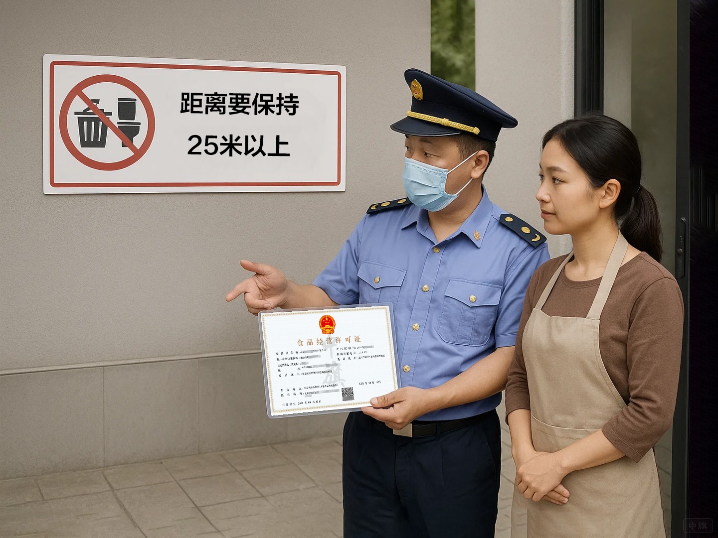 門口不能靠近垃圾站、廁所、污水溝等污染源，距離要保持25米