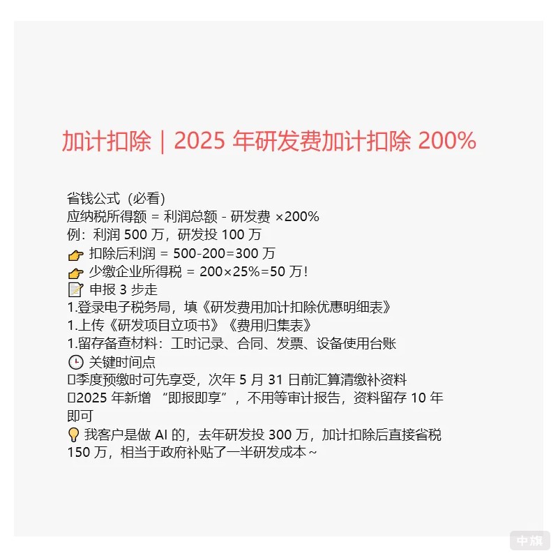2025年研發(fā)費加計扣除200%
